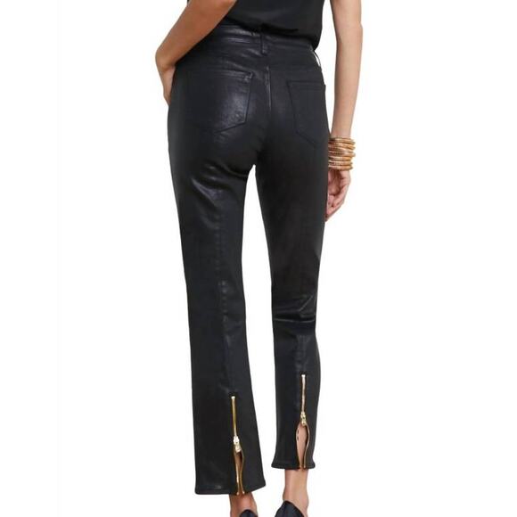 L'AGENCE Ginny High Rise Straight Leg Jeans in Coated Noir 25 - Picture 2 of 3